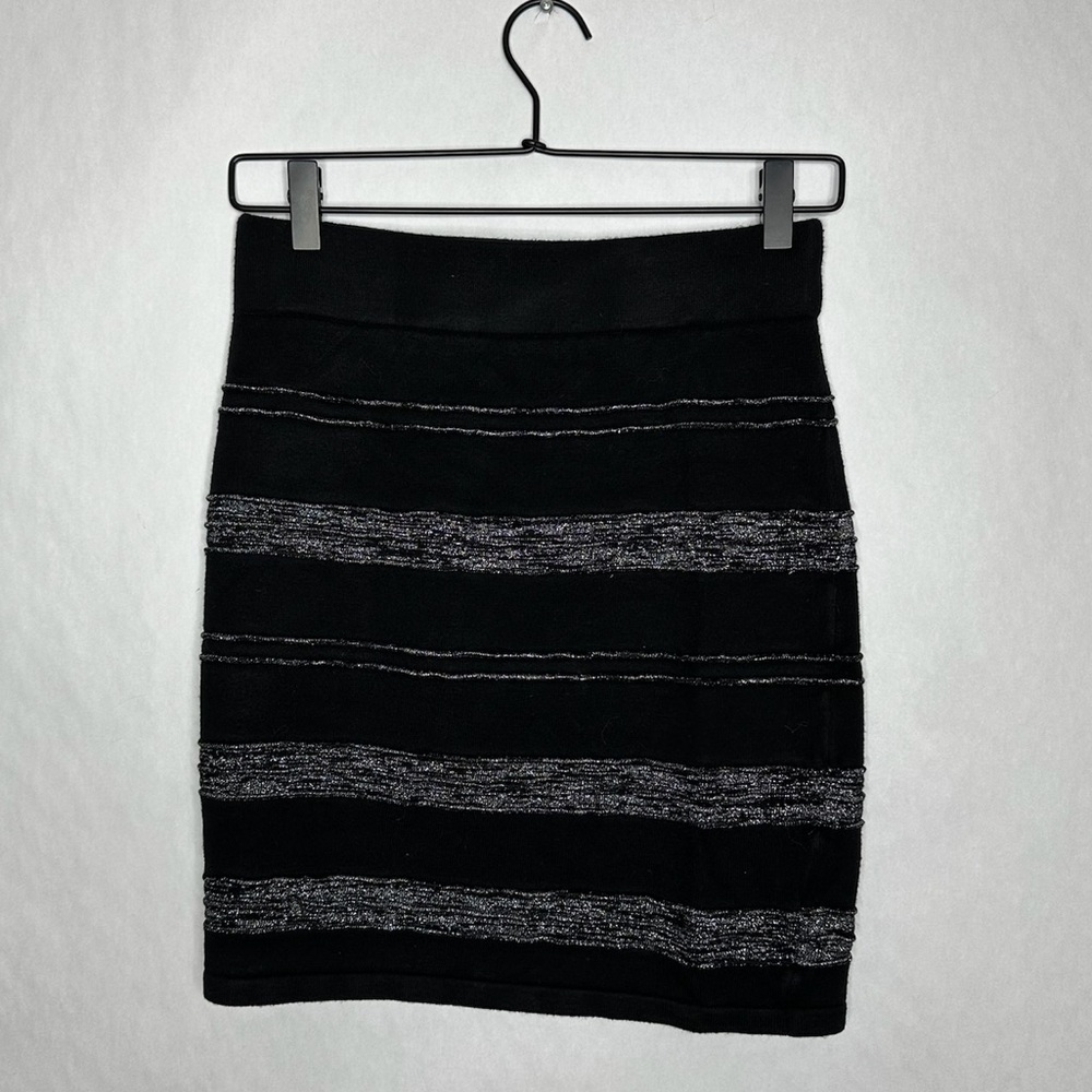 Rock & Republic Black Silver Metallic Stripe Bodycon Skirt Y2K Size Small Glam - Picture 9 of 10